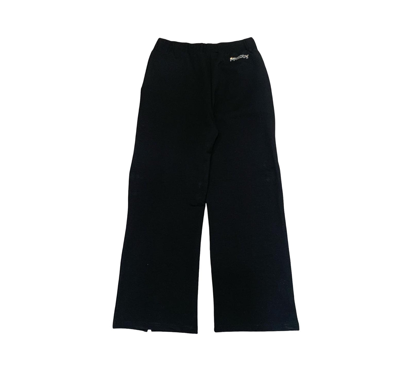 Pantalone Nero Largo con Spacchi e Logo Brillantini di Freddy, uniti per comfort e stile