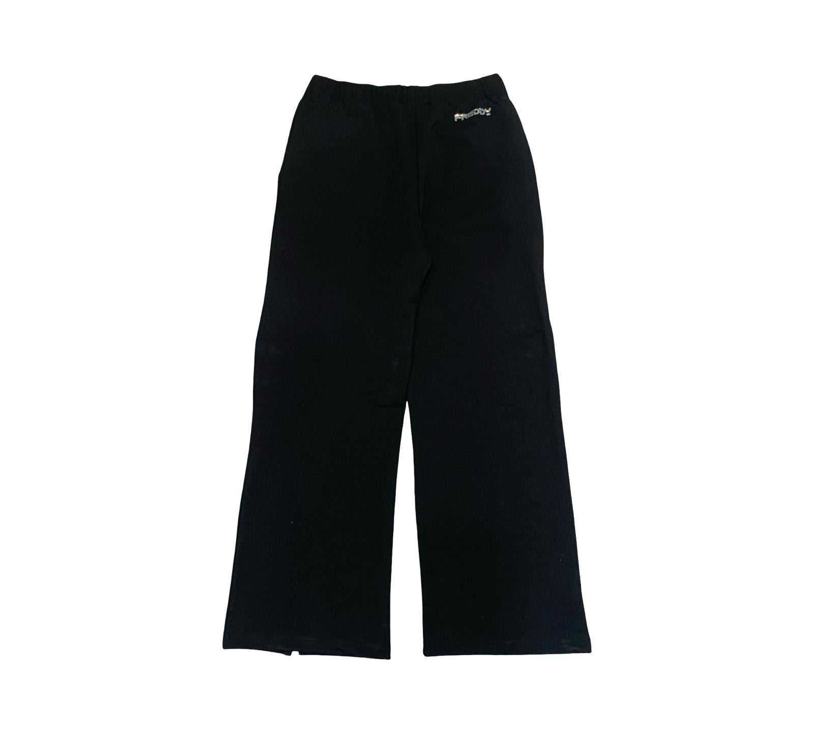 Pantalone Nero Largo con Spacchi e Logo Brillantini di Freddy, uniti per comfort e stile