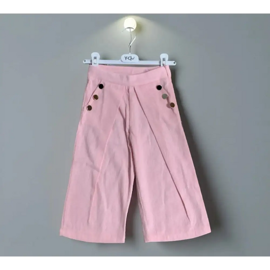 Pantaloni a palazzo per bambina rosa firmati Y-Clù con dettagli a bottoni e taglio ampio