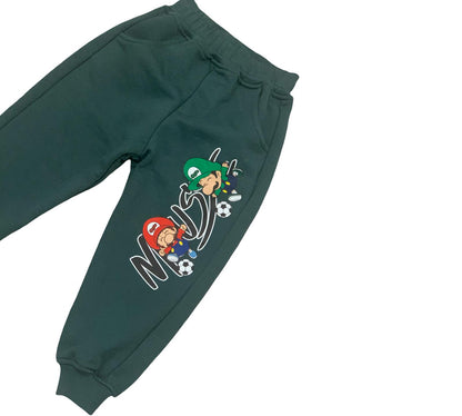Pantaloni cotone verde per bambini con stampa di personaggi divertenti e vita elastica