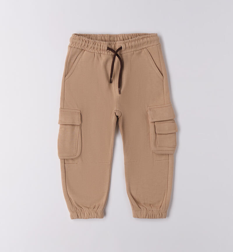 Pantalone Cargo Bambino Sarabanda in Felpa Invernale Beige 1