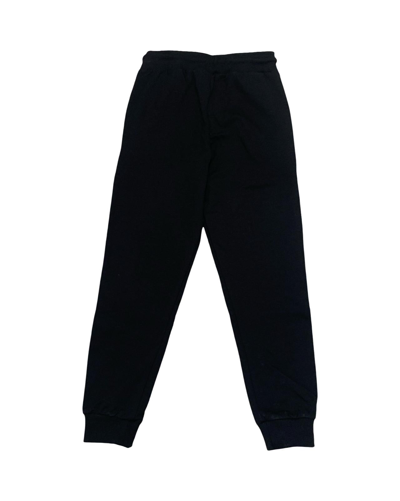 Pantaloni felpa neri bambino Lab84 con elastico in vita e polsini per comfort e stile