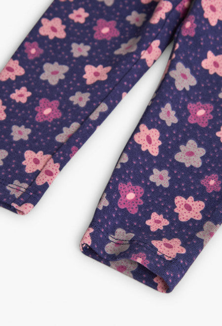 Leggins Boboli con stampa floreale su sfondo blu pantaloni leggings floreali per bambine