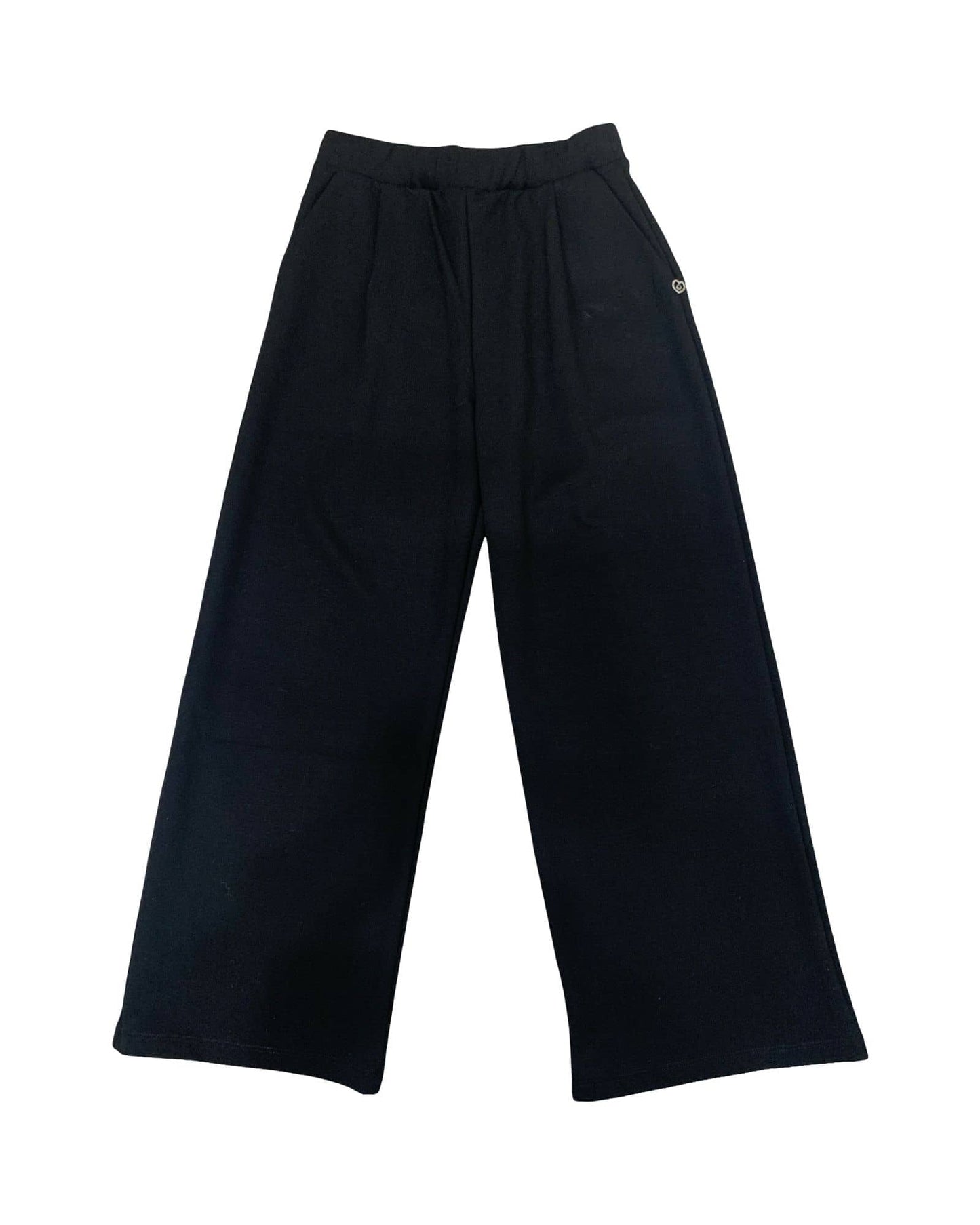 Pantaloni neri larghi ragazza con vita alta e dettagli eleganti per un look alla moda