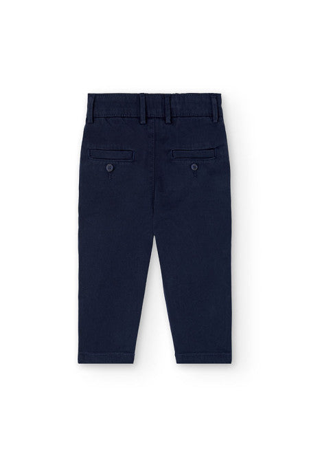Pantaloni saten bambino di Boboli in blu scuro con tasche posteriori e cintura regolabile