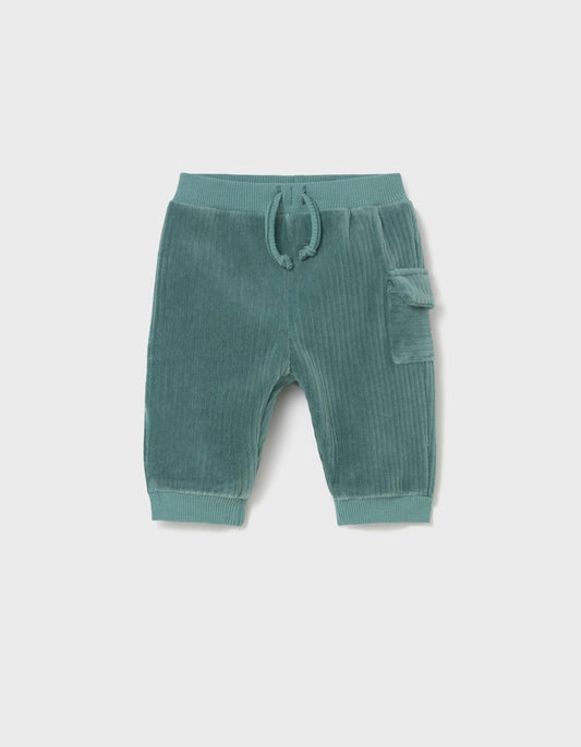 Pantaloni velluto neonato in verde con tasca laterale e cintura elastica per comfort