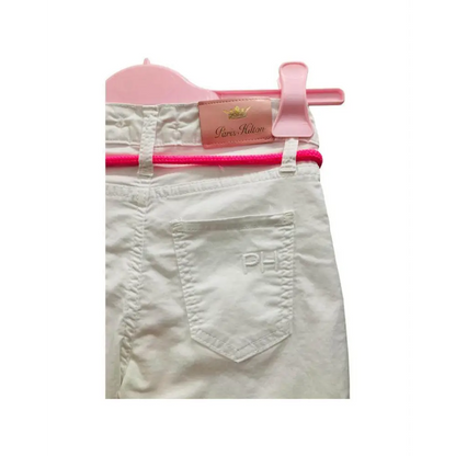 Pantalone Paris Hilton con tasca posteriore ricamata PH e cinturino rosa jeans bianco ragazza 8-16 anni