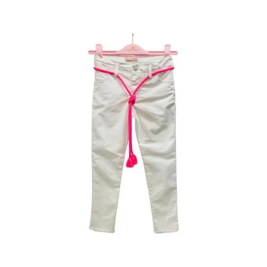 Pantalone Paris Hilton jeans bianco ragazza 8-16 anni slim con cintura rosa fucsia annodata