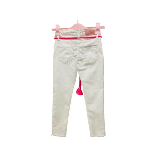 jeans bianco ragazza 8-16 anni Paris Hilton pantalone slim con tasche posteriori orlo sfrangiato e cintura rosa