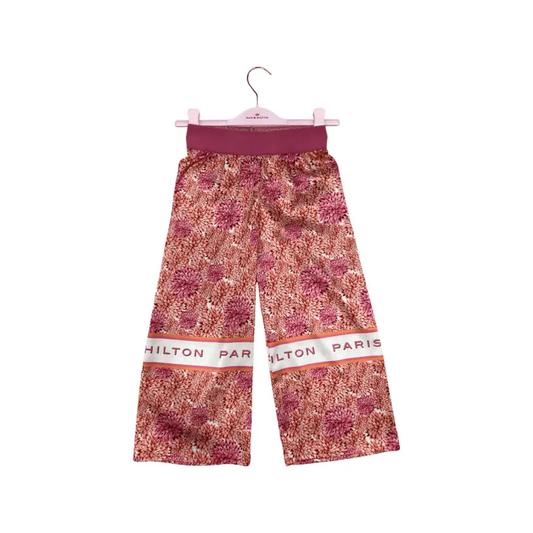 Pantaloni palazzo Paris Hilton rosa fantasia con vita elasticizzata e banda logo pantaloni palazzo ragazza 8-16 anni