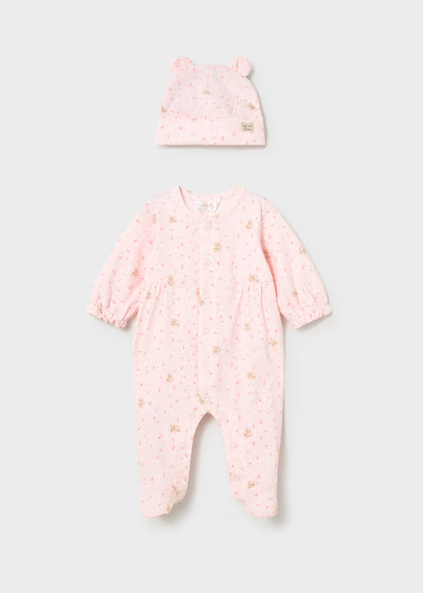 Tutina Lunga Neonata Rosa con Cappellino in Cotone - Mayoral