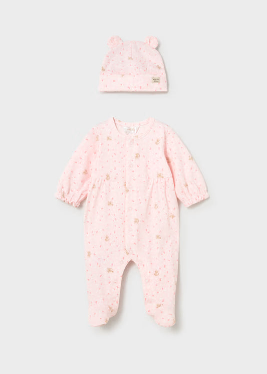 Tutina Lunga Neonata Rosa con Cappellino in Cotone - Mayoral