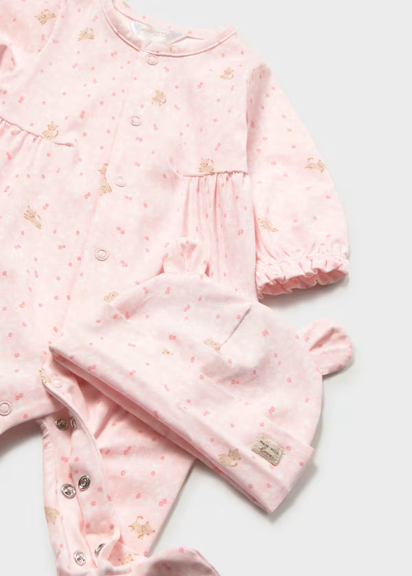 Tutina Lunga Neonata Rosa con Cappellino in Cotone - Mayoral