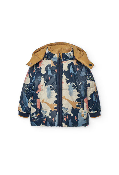 Piumino reversibile con cappuccio staccabile per bambino Boboli con fantasia colorata e zip centrale