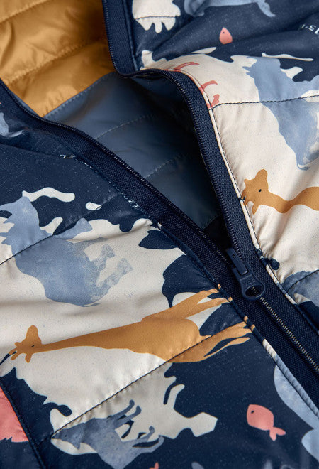 Piumino reversibile con cappuccio staccabile per bambino di Boboli con fantasia animali e zip frontale