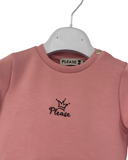 Abitino rosa bimba felpa con logo Please e bottone in cima per facilità di vestizione