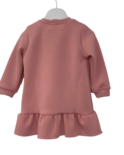 Abitino rosa bimba felpa con maniche lunghe e gonna a balze per look elegante e comodo