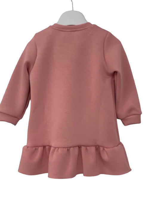 Abitino rosa bimba felpa con maniche lunghe e gonna a balze per look elegante e comodo