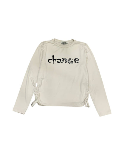 Maglietta ragazza Please ecru con scritta change e dettaglio arricciato sui lati