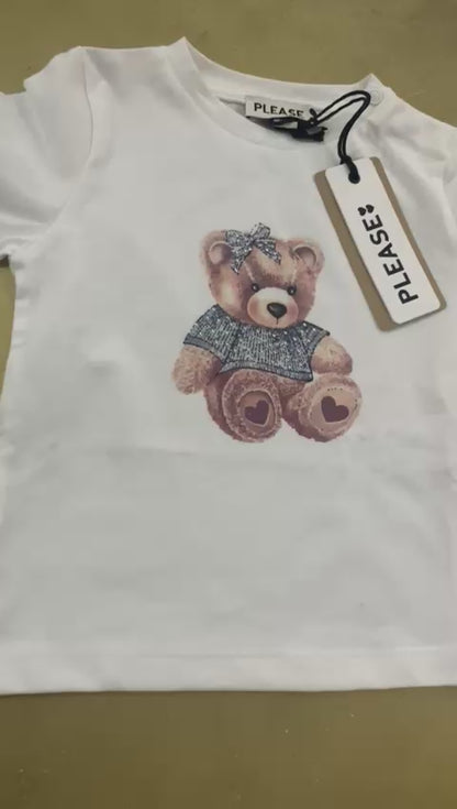 Maglietta a maniche lunghe per bambina  bianca con orso