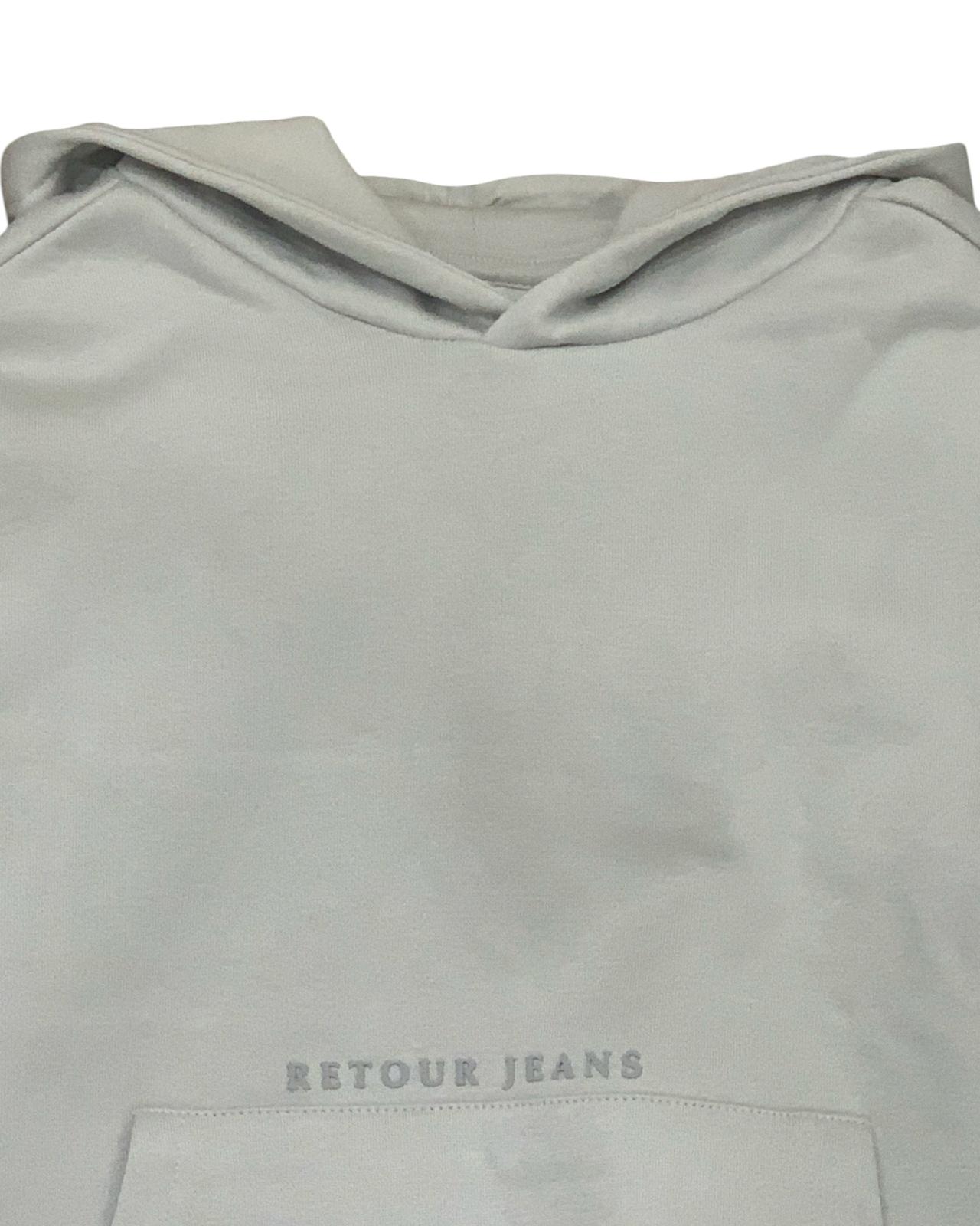 Felpa cappuccio ragazzo ghiaccio di Retour con logo ricamato sul petto in tonalità chiara