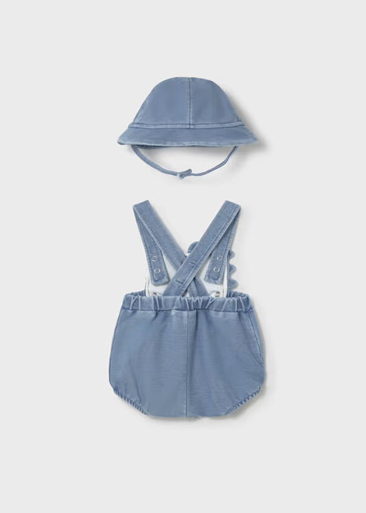Salopette Corta Neonato Effetto Jeans con Cappellino - Mayoral