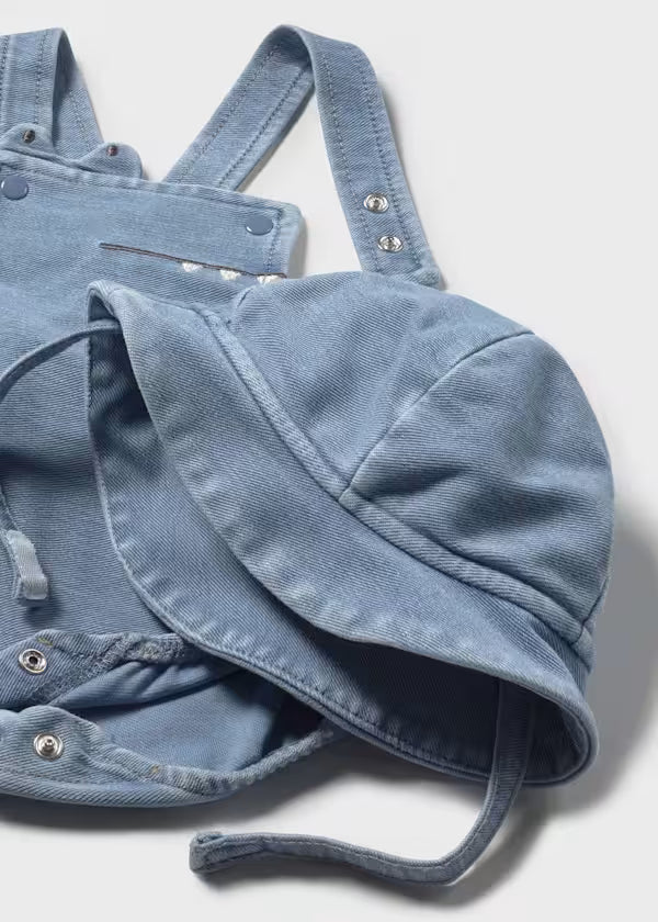 Salopette Corta Neonato Effetto Jeans con Cappellino - Mayoral