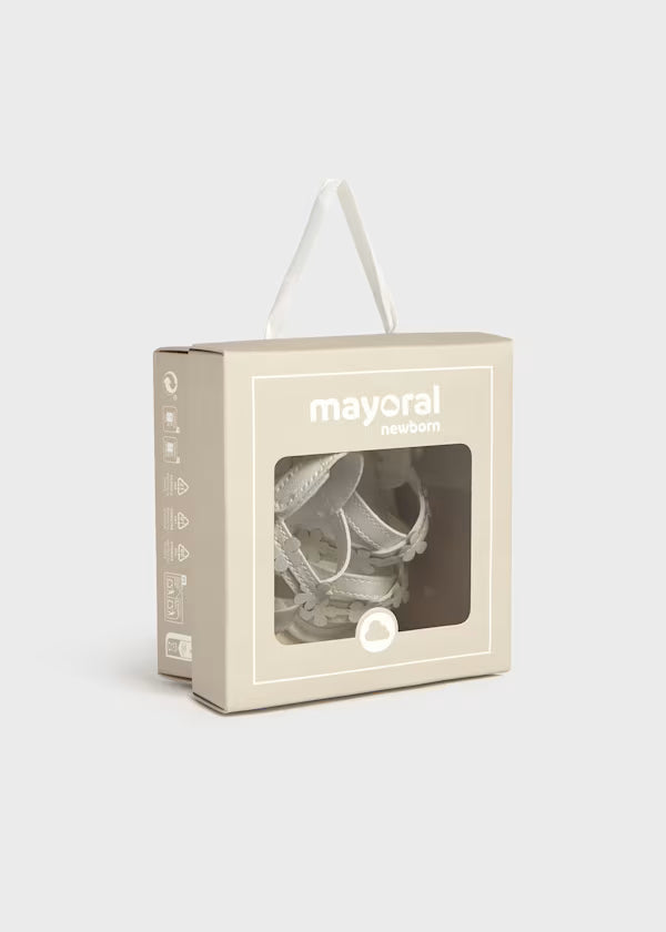 Sandali Neonata Bianchi Perlati con Fiori e Chiusura a Velcro - Mayoral - OOPS by BabyBimbo 0-16