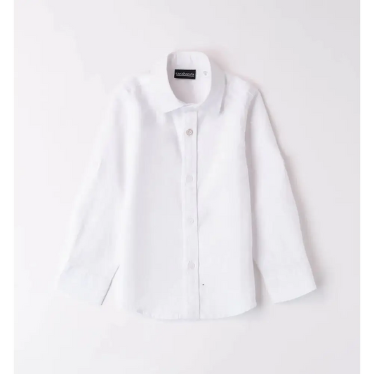 Camicia da bambino bianca Sarabanda a maniche lunghe con colletto classico e bottoni frontali