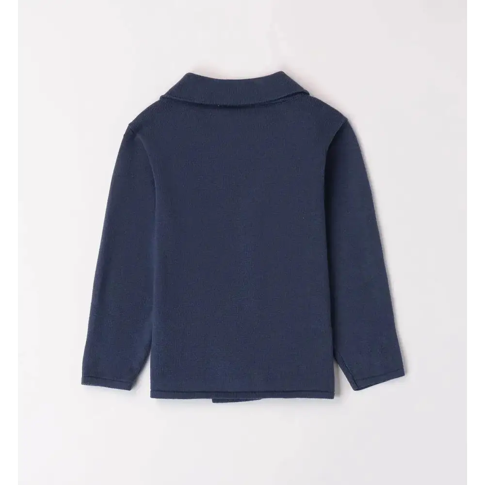 cardigan bambino Sarabanda blu navy in maglia a maniche lunghe con collo polo vista retro ideale per scuola