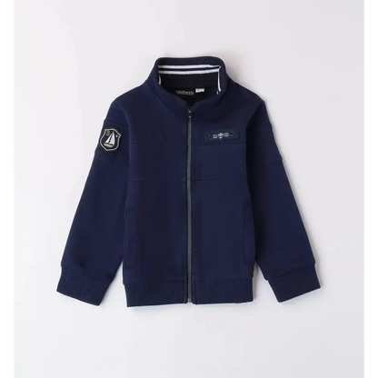 felpa blu bambino Sarabanda con zip centrale collo alto tasche frontali polsini a costine