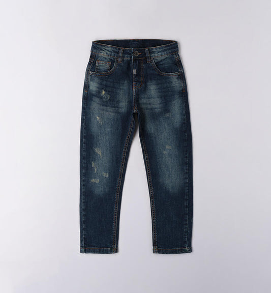 Jeans ragazzo Sarabanda in denim blu scuro con effetto slavato e taglio moderno