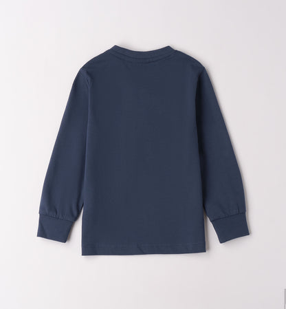 Sarabanda maglietta bambino maniche lunghe coccodrillo blu navy vista retro in cotone con polsini elasticizzati