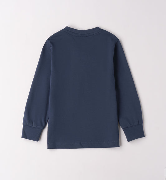 Sarabanda maglietta bambino maniche lunghe coccodrillo blu navy vista retro in cotone con polsini elasticizzati