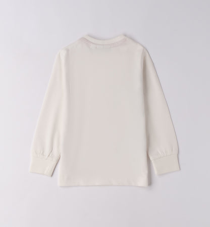 maglietta bambino maniche lunghe graffiti Sarabanda bianca vista retro in cotone morbido con polsini elastici