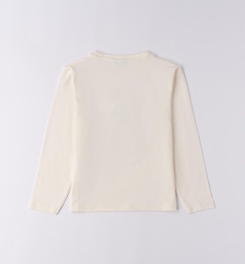 Maglietta ragazza Sarabanda in bianco con maniche lunghe e design semplice sul retro