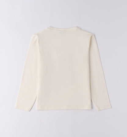 Maglietta ragazza Sarabanda in bianco con maniche lunghe e design semplice sul retro