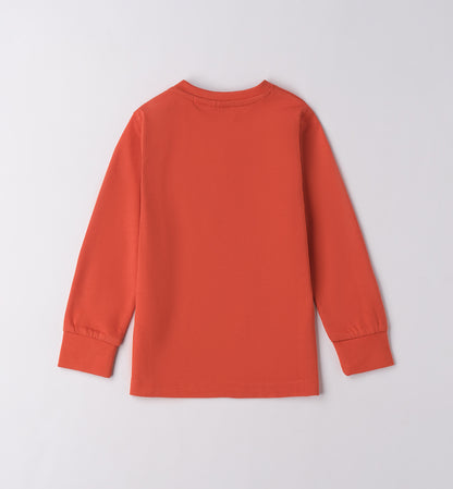 Maglietta terracotta bimbo maniche lunghe Sarabanda vista retro in cotone morbido per uso quotidiano