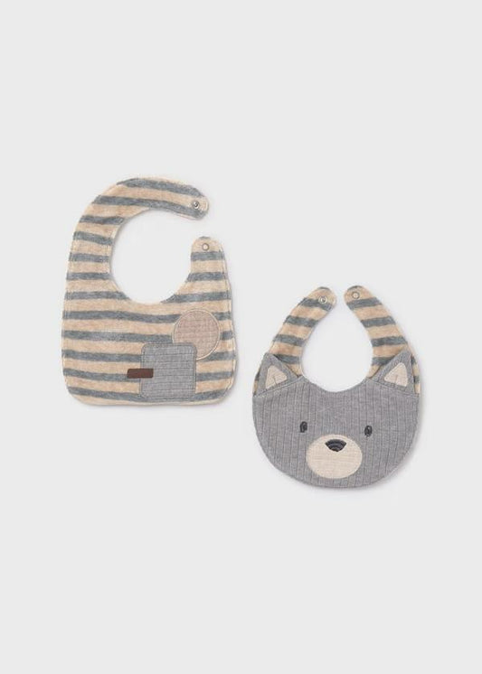 Set 2 bavaglini applicazioni impermeabili neonato con design a strisce e animali carini