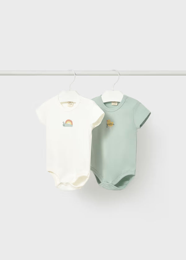 Set 2 Body Neonato Unisex Mezza Manica Ecru e Verde - Mayoral