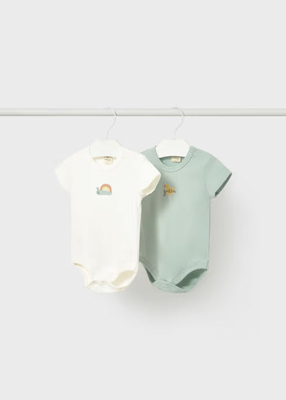 Set 2 Body Neonato Unisex Mezza Manica Ecru e Verde - Mayoral
