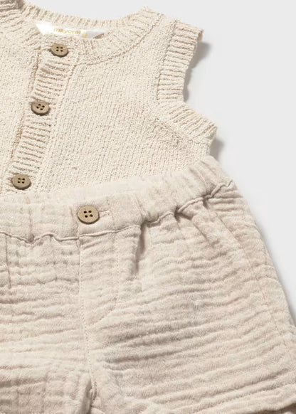 Completo Neonato 3 Pezzi con Gilet Beige in Maglia - Mayoral