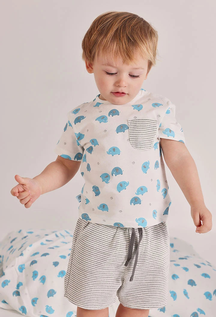 Completo Neonato in Cotone con Elefantini Azzurri - BOBOLI - OOPS by BabyBimbo 0-16