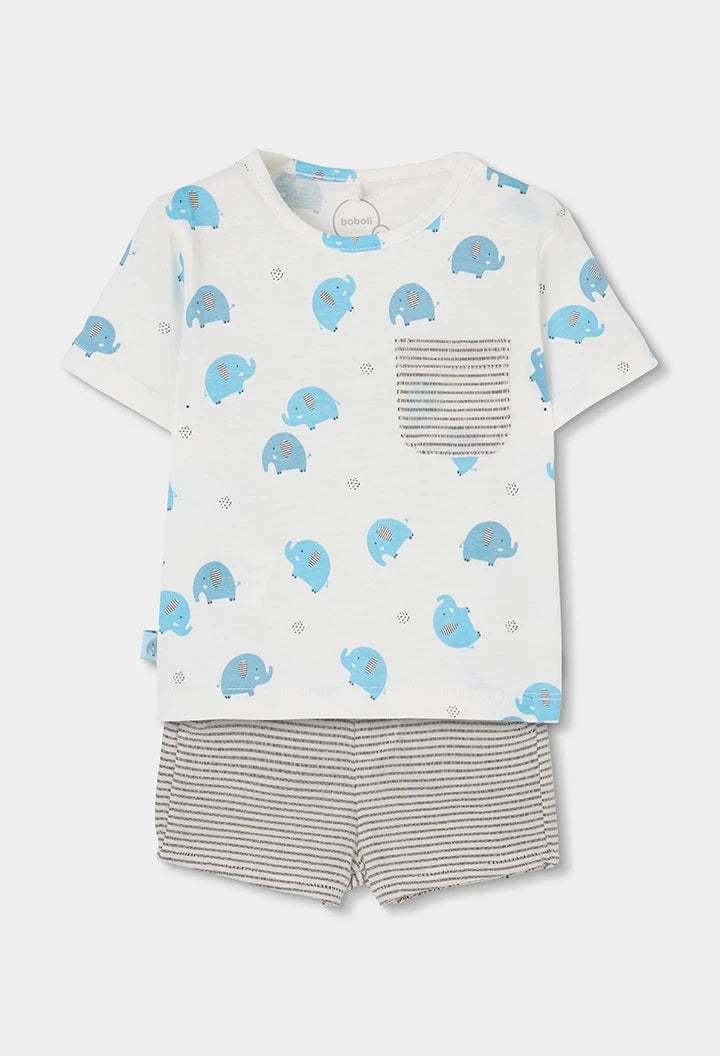 Completo Neonato in Cotone con Elefantini Azzurri - BOBOLI - OOPS by BabyBimbo 0-16