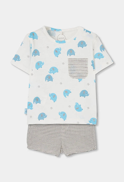 Completo Neonato in Cotone con Elefantini Azzurri - BOBOLI - OOPS by BabyBimbo 0-16
