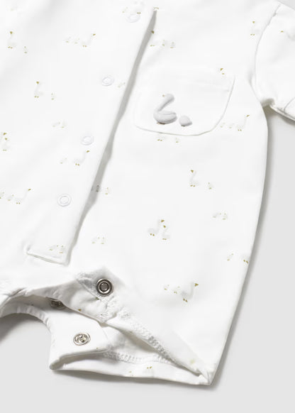 Set Regalo Neonato 2 Pezzi Tutina Corta e Bavaglino Bianco Grigio Perla - Mayoral
