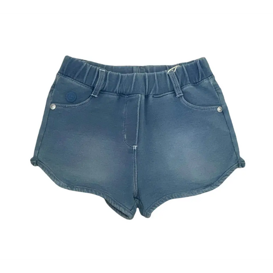 Shorts bambina effetto denim Boboli blu con elastico in vita e tasche frontali