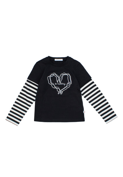 T-Shirt Bambina TOBETOO a Maniche Lunghe con Maniche a Righe e Stampa Grafica