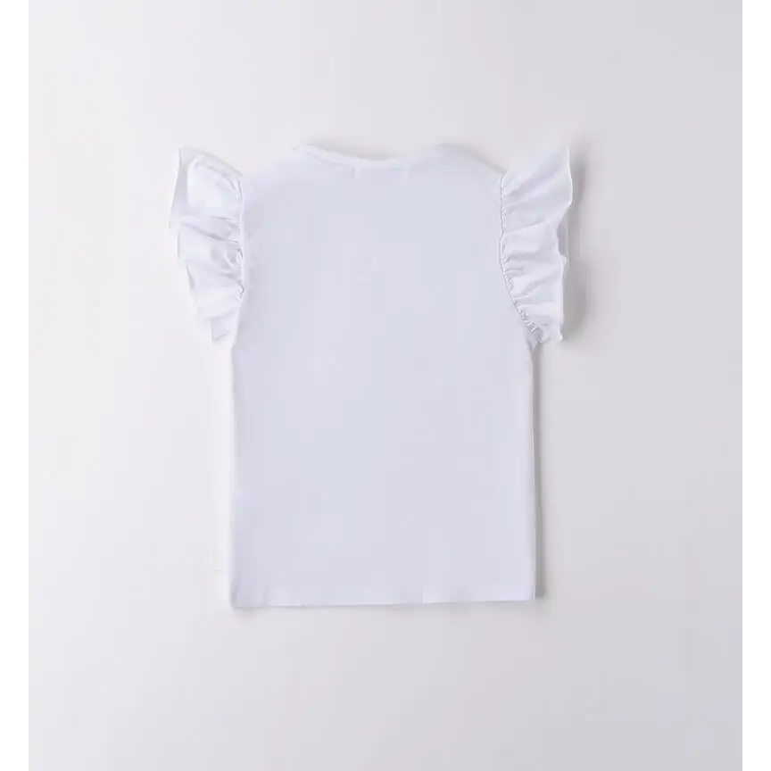 Maglietta Sarabanda bianca con maniche arricciate ideale per t-shirt disegni floreali bambina