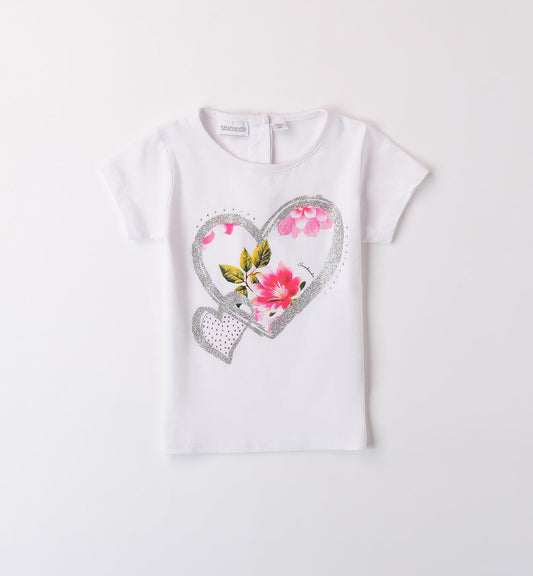 T-SHIRT BIANCA CON CUORE E FIORI